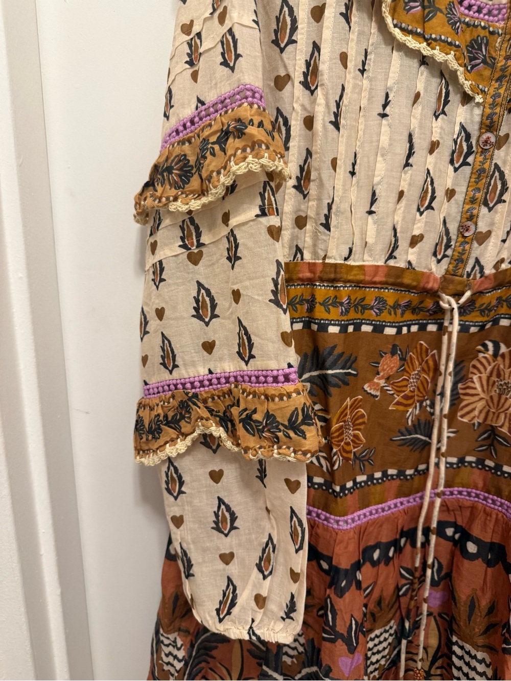 FARM Rio Cream and Brown Floral Midi Dress with Purple Accents - Picture 3 of 7